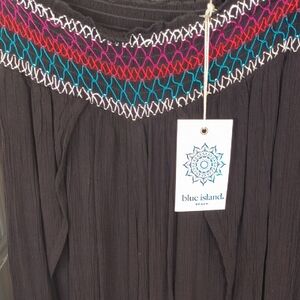 Blue Island Black Garment with Multicolor Stitching